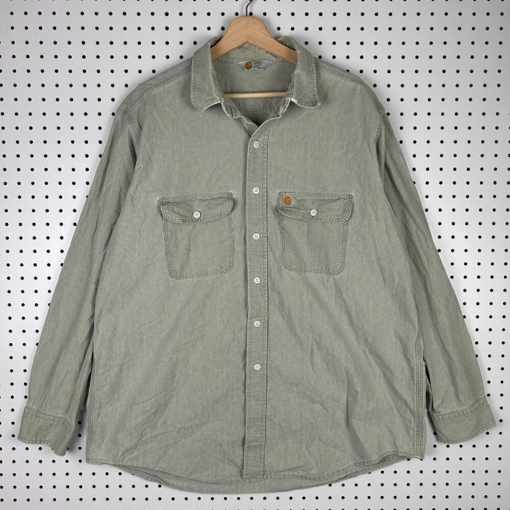 Vtg‎ Carhartt Work Wear Shirt XL Gray Stone 90s Rugged Outdoor Wear Distressed